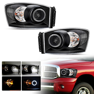 #ad For 2006 2008 Dodge Ram 1500 2500 3500 Black LED Halo Projector Headlights Pair $113.99