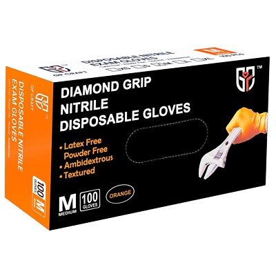#ad #ad 100 pcs Heavy Duty Mechanic Nitrile Orange Disposable 8 MIL Diamond Gloves $18.99