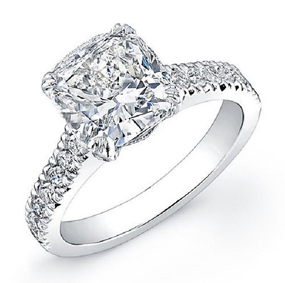 #ad 2.10 Ct Cushion Cut Diamond U Setting Micro Pave Engagement Ring EVS2 Certified $7948.71