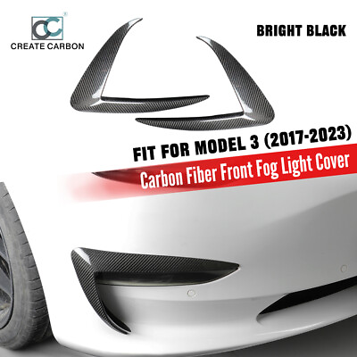 #ad 2pcs Real Carbon Fiber Front Fog Light Cover Trim For Tesla Model 3 2017 2023 $147.99