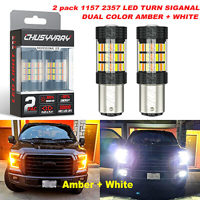 #ad 2pcs 1157 2357 Switchback Amber White LED Front Turn Signal Light Bulbs $15.86