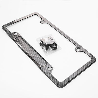 #ad Black Carbon Fiber License Plate Frame Cover Front or Rear Universal USA Size $5.99