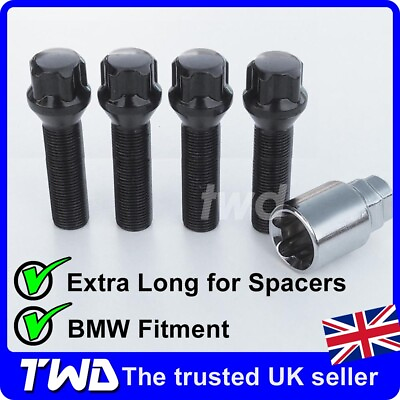 #ad EXTRA LONG ALLOY WHEEL LOCKING BOLTS BMW WITH 15MM 16MM SPACER M14x1.25 NUT GBP 18.99