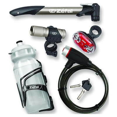 #ad 6 Piece Bike Accessories Starter Pack Hand Pump Lock Light Set Bottle Cage $22.46