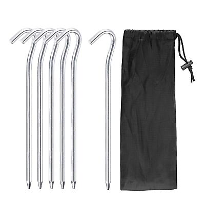 #ad 1 Set Tent Stakes with Hook 7.2quot; Aluminum 6Pcs and Storage Bag Silver Tone $11.96
