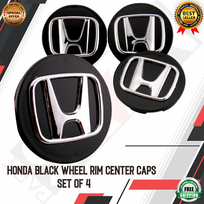 #ad 🔥🔥OEM Honda Black Wheel Rim Center Caps SET OF 4 Chrome Logo 69MM 2.75 $16.99