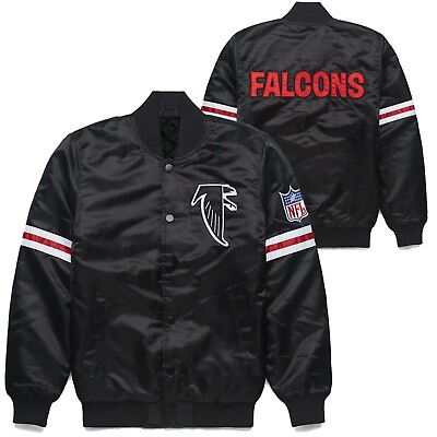 #ad NFL Atlanta Falcons 80s Black Satin Bomber Style Varsity Jacket $99.00