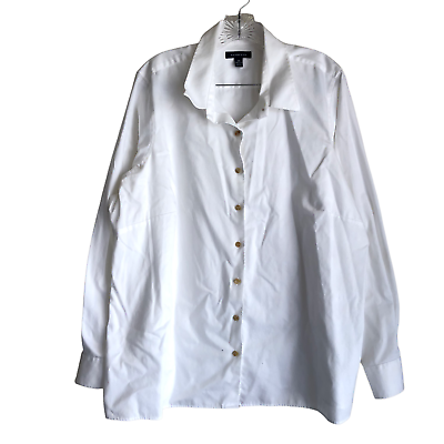 #ad Lands End Women#x27;s Blouse Dress Shirt Plus 2X White Long Sleeve 100% Cotton Soft $38.74