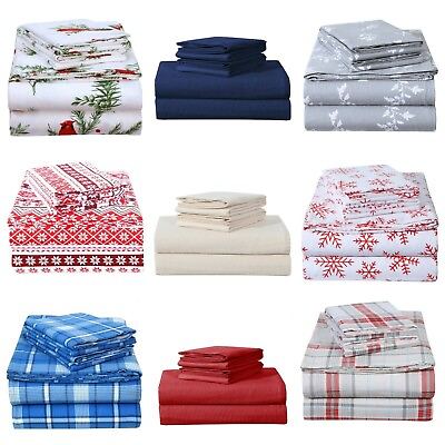 100% Cotton Flannel Flannelette Sheet Set Luxury Winter Flat Fitted Pillowcases $43.00