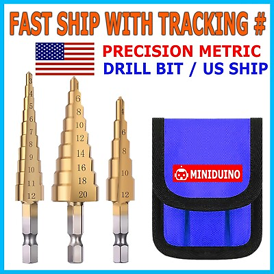 #ad 3pcs Set Titanium Step Cone Drill Hole Cutter Bit HSS Large Set Tool With Pouch $6.75