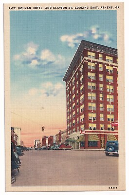 #ad Post Card Holman Hotel and Clayton Street Looking East Athens Georgia $3.50