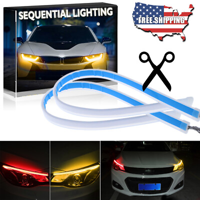 #ad 60CM Red＆Amber Flexible Car Soft Tube LED Strip Light DRL Daytime Running Lamp $15.05