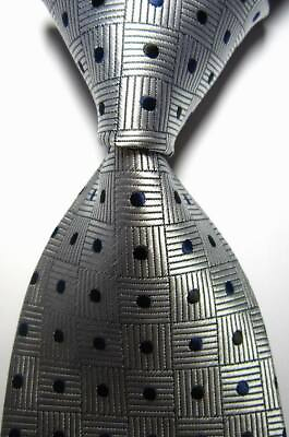 #ad Hot Classic Pattern Dots Silver Black JACQUARD WOVEN 100% Silk Mens Tie Necktie $8.99