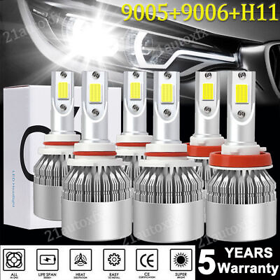 #ad 6x Combo 9005 9006 H11 LED Headlight Fog Light Kit 6500K Hi Low Beam Bulbs White $18.39