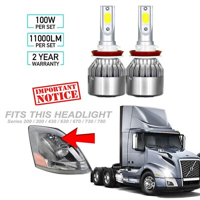 #ad 2PC 100W H11 LED HID Bulbs Headlamp Kit For Volvo VNL VNM 630 670 730 780 LOW $22.94