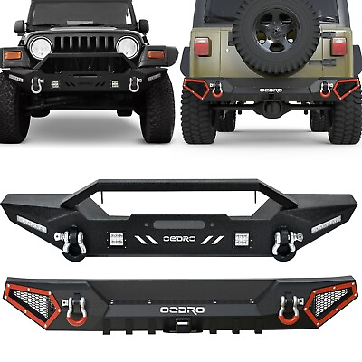 #ad Front Rear Bumper for 1987 2006 Jeep Wrangler TJ YJ w Winch Plate Led Lights $212.79