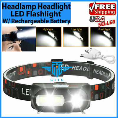 #ad Headlamp Headlight LED USB Rechargeable Head Lamp Torch Flashlight Waterproof $8.79