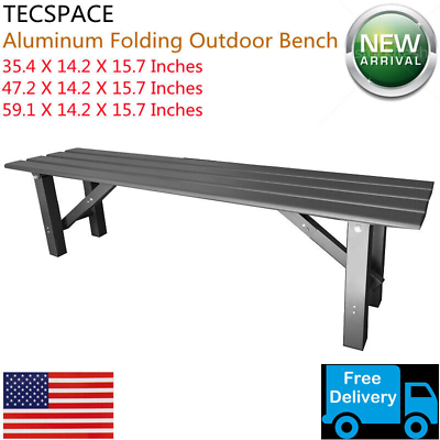 #ad TECSPACE All New 3 Sizes Black Aluminum Folding Outdoor Bench for Park Garden $125.99