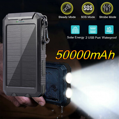 Solar Charger Power Bank 50000mAh Phone Charger Fast Charging Power Bank W USB $18.48