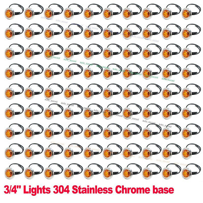 #ad 100X Amber 3 4quot; Round Side 3 LED Marker Trailer Bullet Chrome Stainless Lamps $69.95