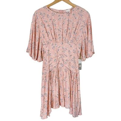 #ad Sky to Moon Womens Mini Dress Size Large Pleated Waist Pink Floral NEW WITH TAGS $35.00