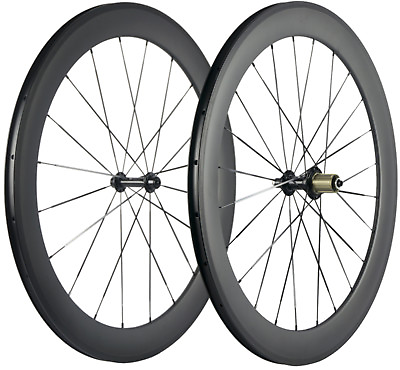 #ad 700C 60mm Clincher Carbon Wheels Road Bike 25mm Width UD Matte Wheelset Basalt $379.05