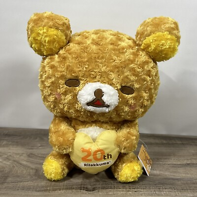 #ad Rilakkuma 20th Rose Boa Fluffy Heart Plush Toy Doll XL Premium Brown 16.5in $35.99