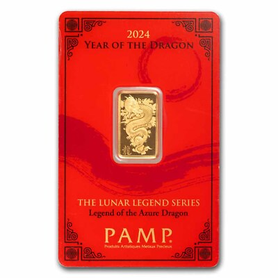 #ad 2024 5 gram Gold Bar PAMP Lunar Legends Azure Dragon In Assay $476.73