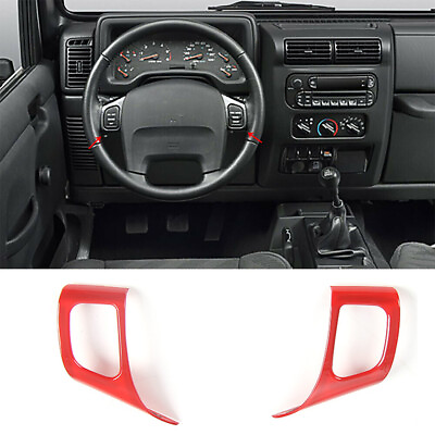 #ad 2x Steering Wheel Panel Trim Decoration Cover for 1997 2006 Jeep Wrangler TJ Red $21.49