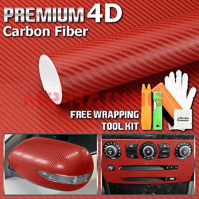#ad 5FTx8FT 4D Gloss Red Carbon Fiber Vinyl Wrap Sticker Bubble Free Air Release $50.00
