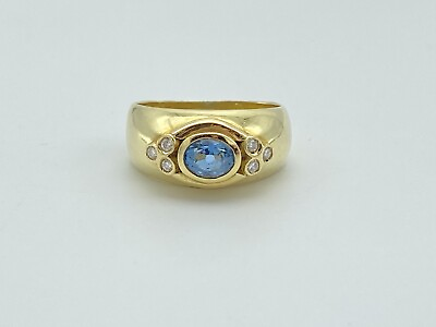 #ad Vintage 18ct Gold Aquamarine Diamond Dress Ring Size P GBP 499.00