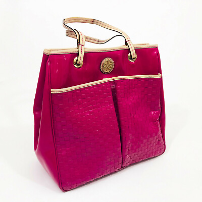 #ad Antonio Melani Raspberry Basket Weave Faux Leather Tote 12.5x12.5x6 inches $24.99