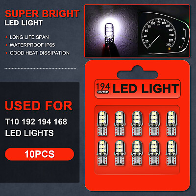 #ad 10x White T10 Error Free 194 168 2835SMD LED Car Dashboard Dash Panel Light Bulb $8.45