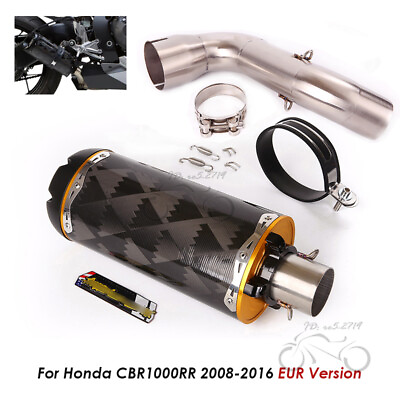 #ad For CBR1000RR 2008 2016 EU System Exhaust Tips Tail Carbon Mid Link Pipe Slip on $225.57
