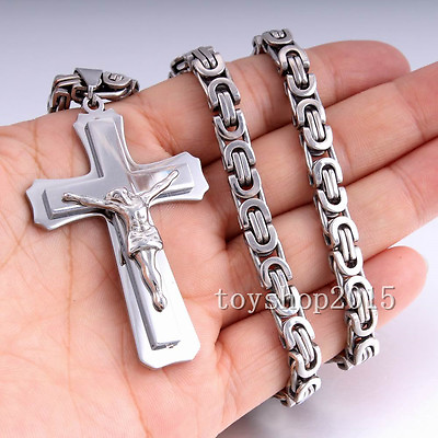 #ad Men Chain Silver Gold Cross Jesus Byzantine Stainless Steel Pendant Necklace Hot $9.99