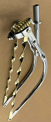 #ad NEW CHROME BENT SPRING FORK FOR 26quot; CRUISER W TWISTED BARS AND SPRING IN GOLD. $127.99