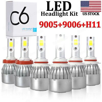 #ad 6X Combo 90059006H11 LED Headlight Fog Light Kit 6500K White Hi Low Beam Bulbs $21.59