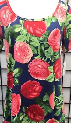 #ad Lularoe Classic T Medium M Navy Blue With Pink Cabbage Roses New Print NWT C $19.99