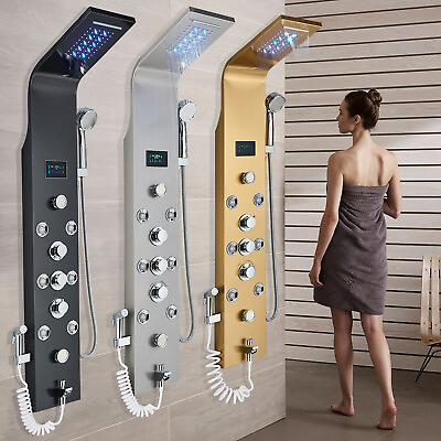 #ad LED Shower Panel Tower Massage System Rainamp;Waterfall Jets Faucet Stainless Steel $95.00