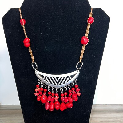 #ad Boho Necklace Red Stone Tassel Necklace $25.00
