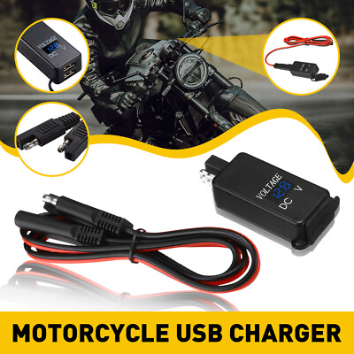 #ad SAE To Voltmeter Adapter USB Motorcycle Quick Charger Fast Dual USB Waterproof A $11.79
