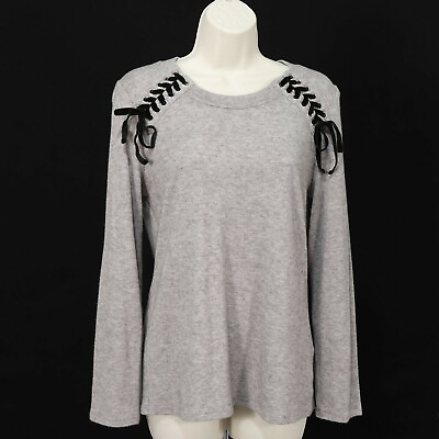#ad INC International Concepts Womens Laced Shoulder Shirt M Medium Gray Black Soft $10.70
