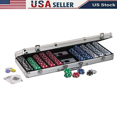 #ad 500 Piece Texas Hold Em Poker Set Carry Case Cards Deck Chips Dice Casino Game $30.69