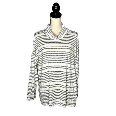#ad Market amp; Spruce White Gray Striped Long Sleeve Cowl Neck Tunic Top Size 1X $9.99