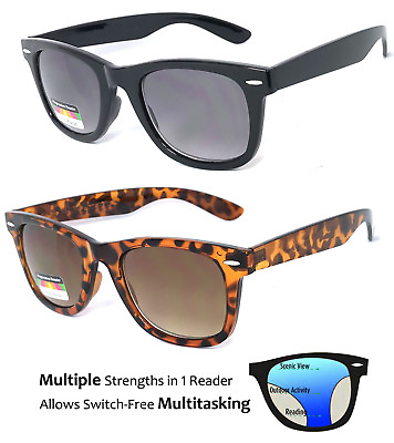 #ad Square Frame Multi Focus Progressive Reading Sunglasses 3 Strengths in 1 Reader $13.95