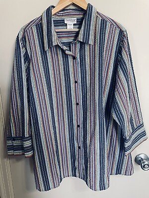 #ad NorthStyle 2X Tunic Rainbow Striped Button Up Ribbed Top 3 4 Sleeve Blouse $16.00