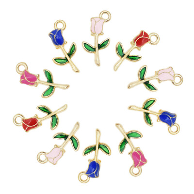 #ad Enamel Alloy Mixed Colors Rose Flowers Pendant Charms DIY Accessories 20pcs pack $2.99