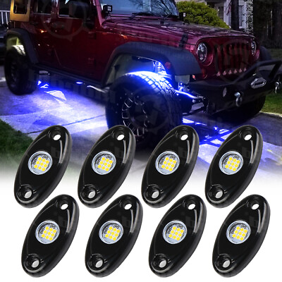 #ad 8X Blue LED Rock Lights Underbody Trail Rig Glow Lamp Offroad SUV Pickup Trucks $32.99