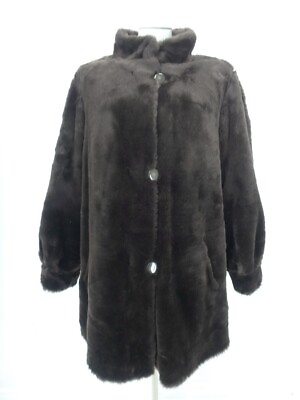 #ad REVERSIBLE Sheared Beaver Faux Fur Coat Jacket Large Brown Women#x27;s 35609 $50.00