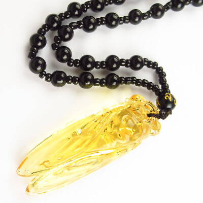 #ad 55x20x14mm Manmade Yellow Crystal Cicada Necklace 17.5 inch $14.99